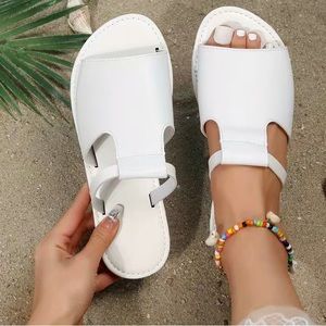 Women's Casual Flat Slippers, Open Round toe white